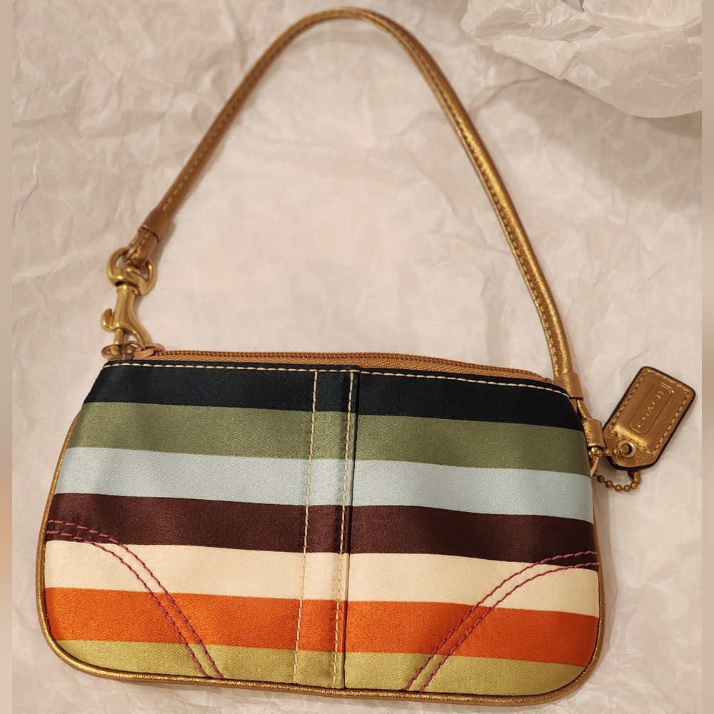 Coach Multicolor Striped Wristlet with Metallic Gold Trim - Picture 2 of 4